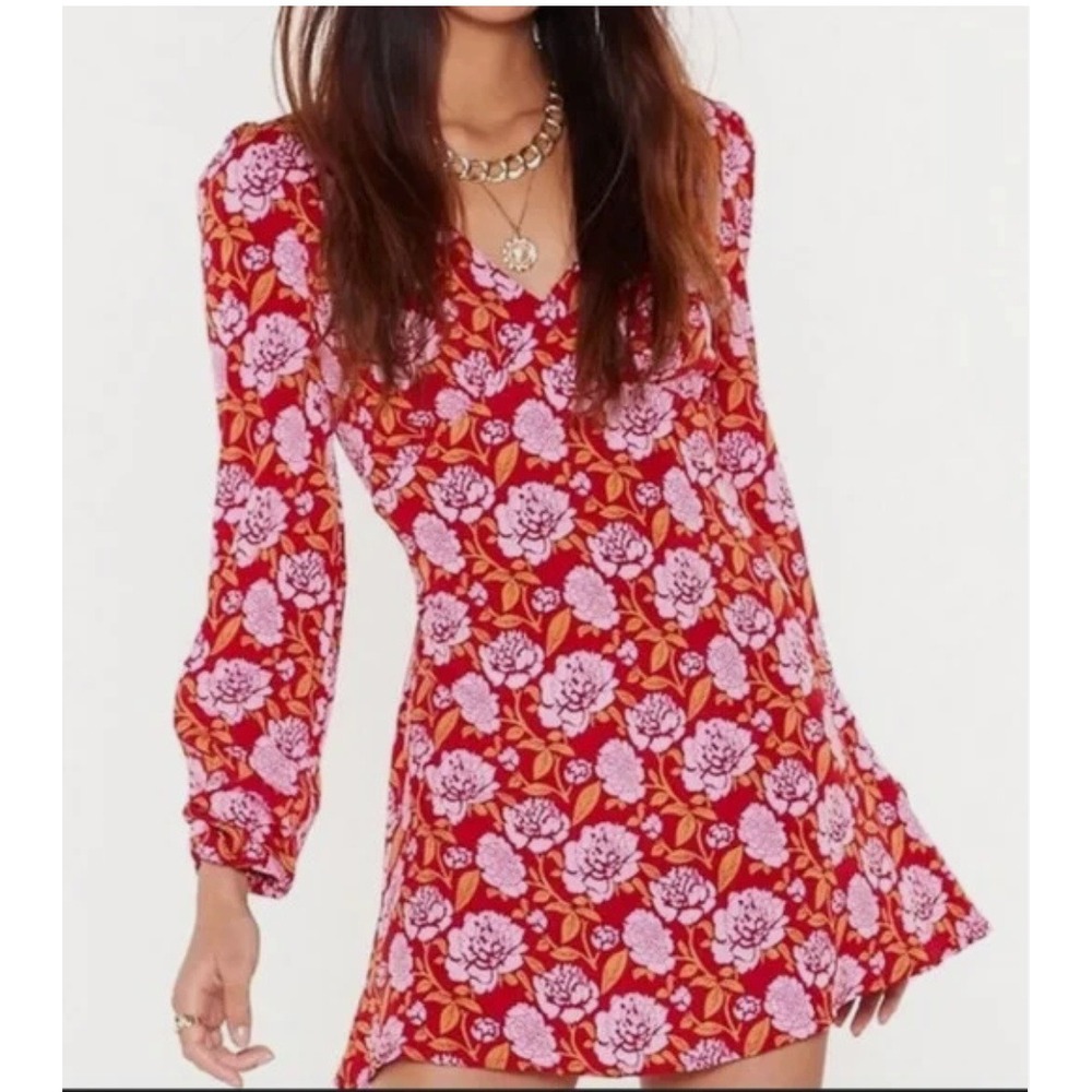Nasty Gal NEW Pink Babydoll Girly Floral Long Sleeve‎ Mini Dress Womens Size 2